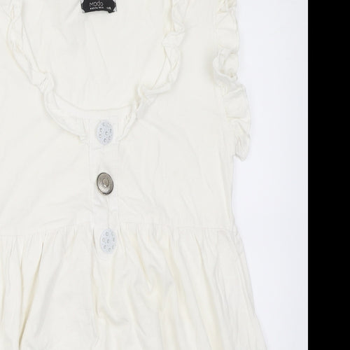 MODO Womens White  Cotton Tunic T-Shirt Size M Scoop Neck