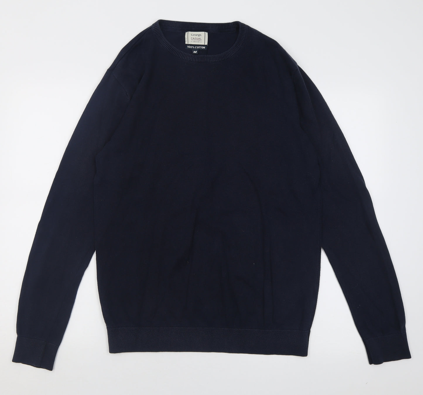 George Mens Blue Crew Neck  Cotton Pullover Jumper Size M
