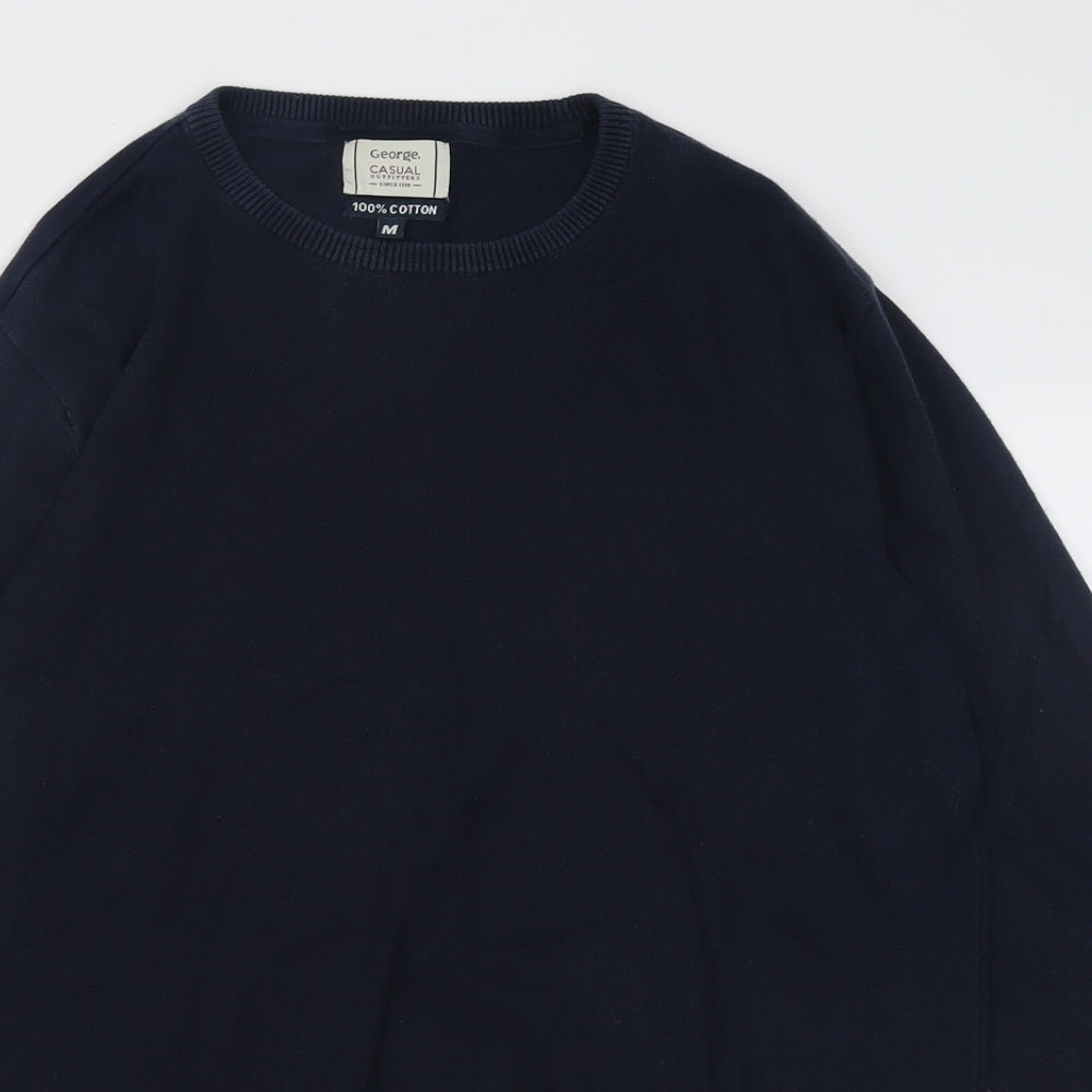 George Mens Blue Crew Neck  Cotton Pullover Jumper Size M