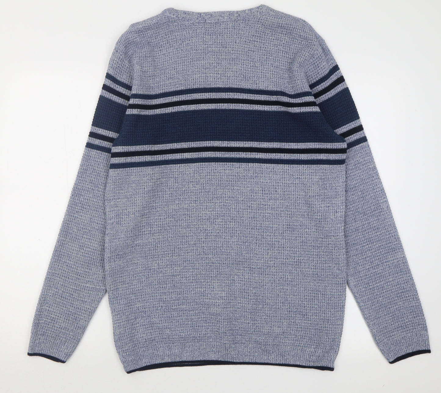 Primark Mens Blue Crew Neck Striped Acrylic Pullover Jumper Size M