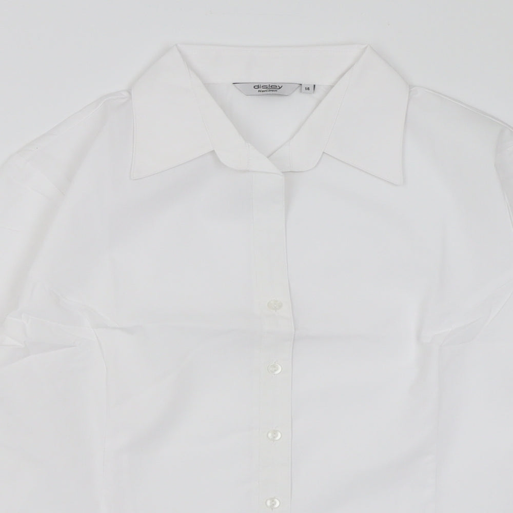 Disley Womens White  Polyester Basic Blouse Size 14 V-Neck