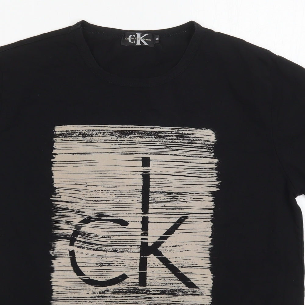 Calvin Klein Mens Black  Cotton  T-Shirt Size M Crew Neck