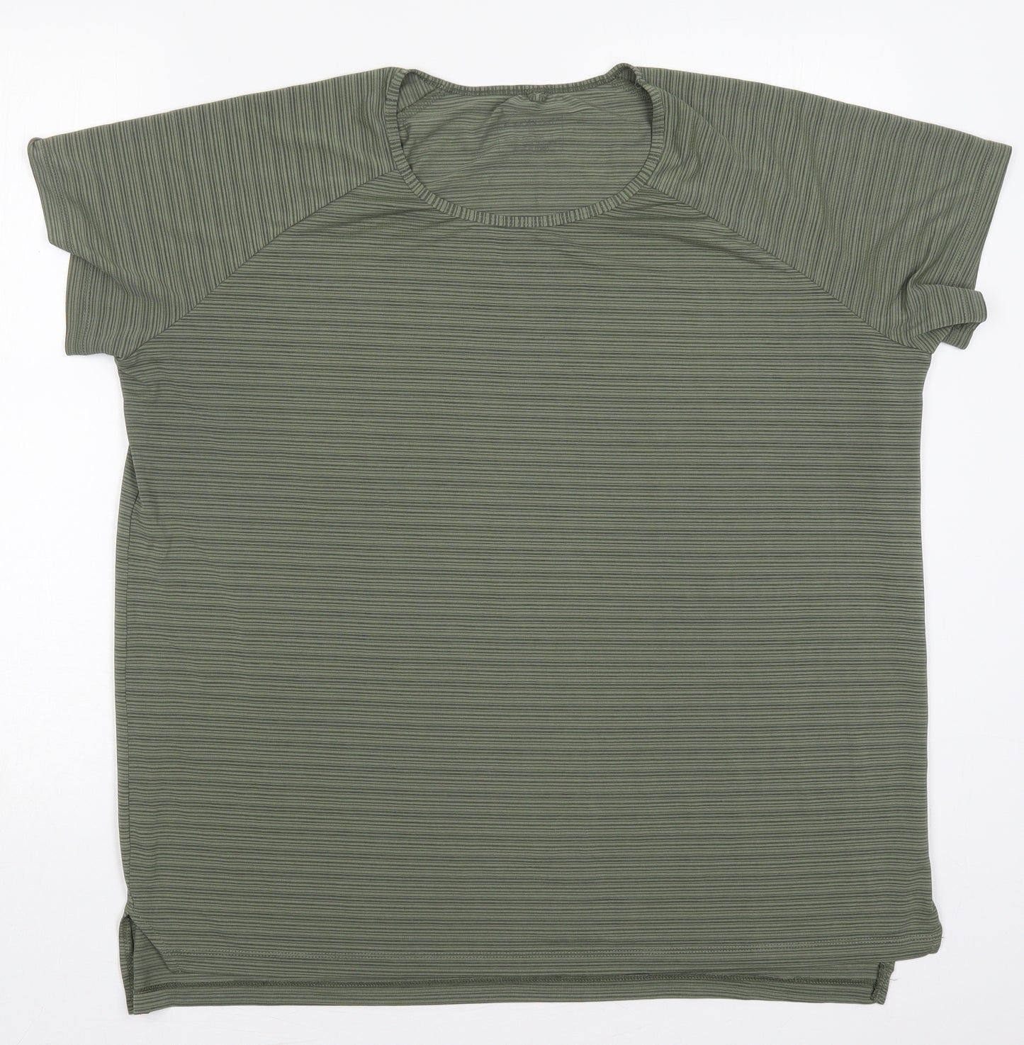 Primark Womens Green Striped Polyester Basic T-Shirt Size 18 Round Neck