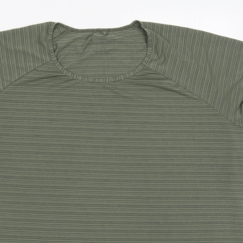 Primark Womens Green Striped Polyester Basic T-Shirt Size 18 Round Neck