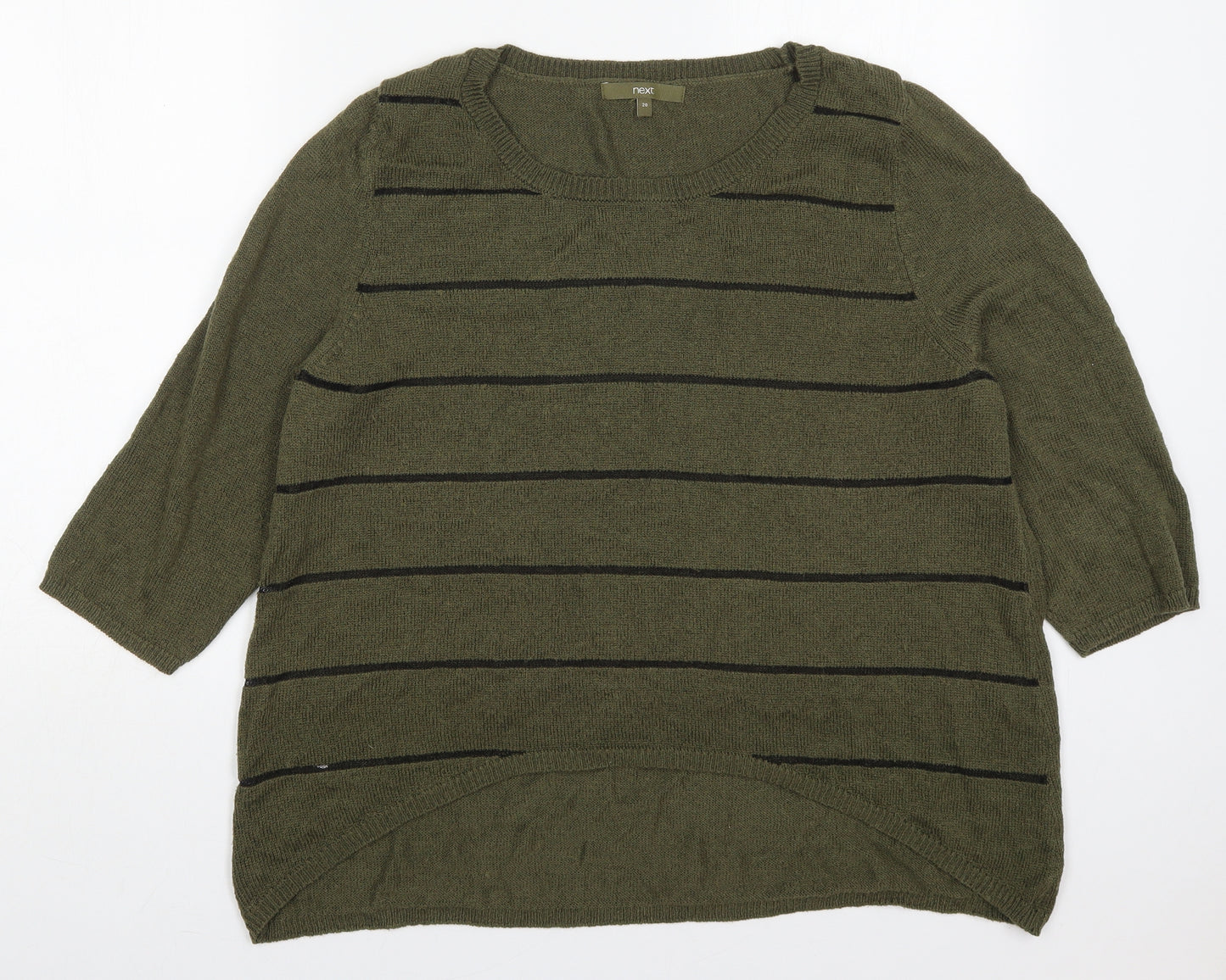 NEXT Womens Green Round Neck Striped Acrylic Pullover Jumper Size 20