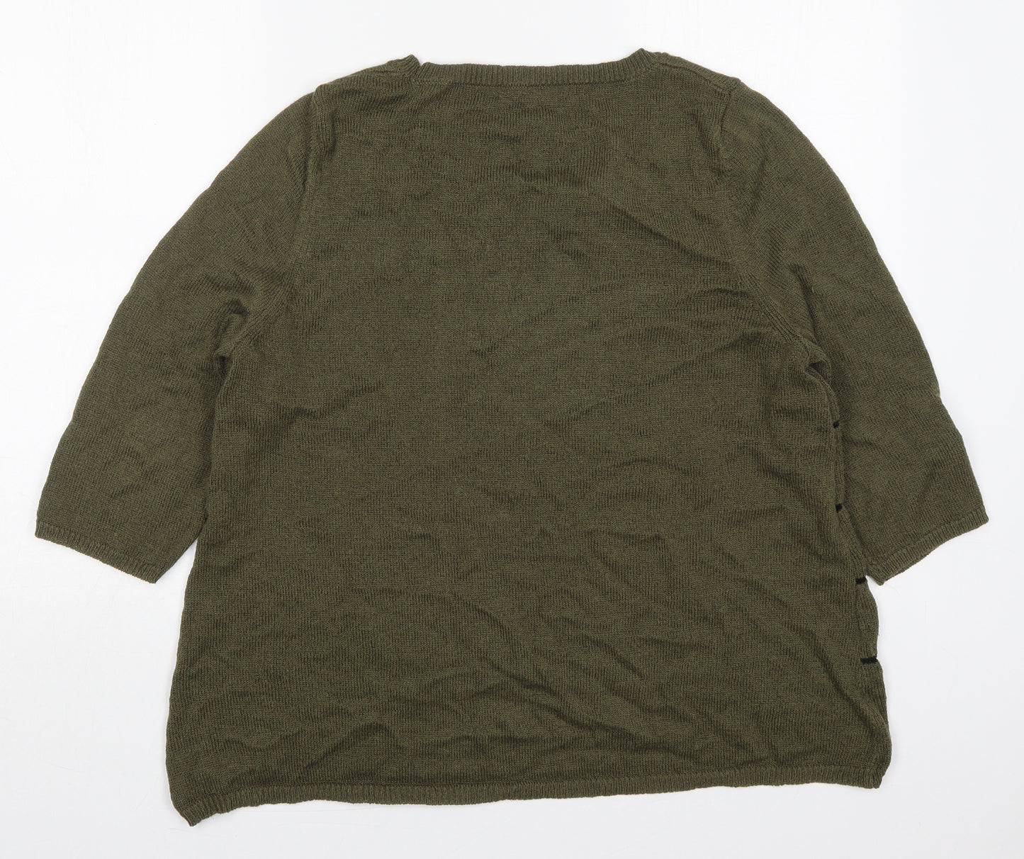 NEXT Womens Green Round Neck Striped Acrylic Pullover Jumper Size 20