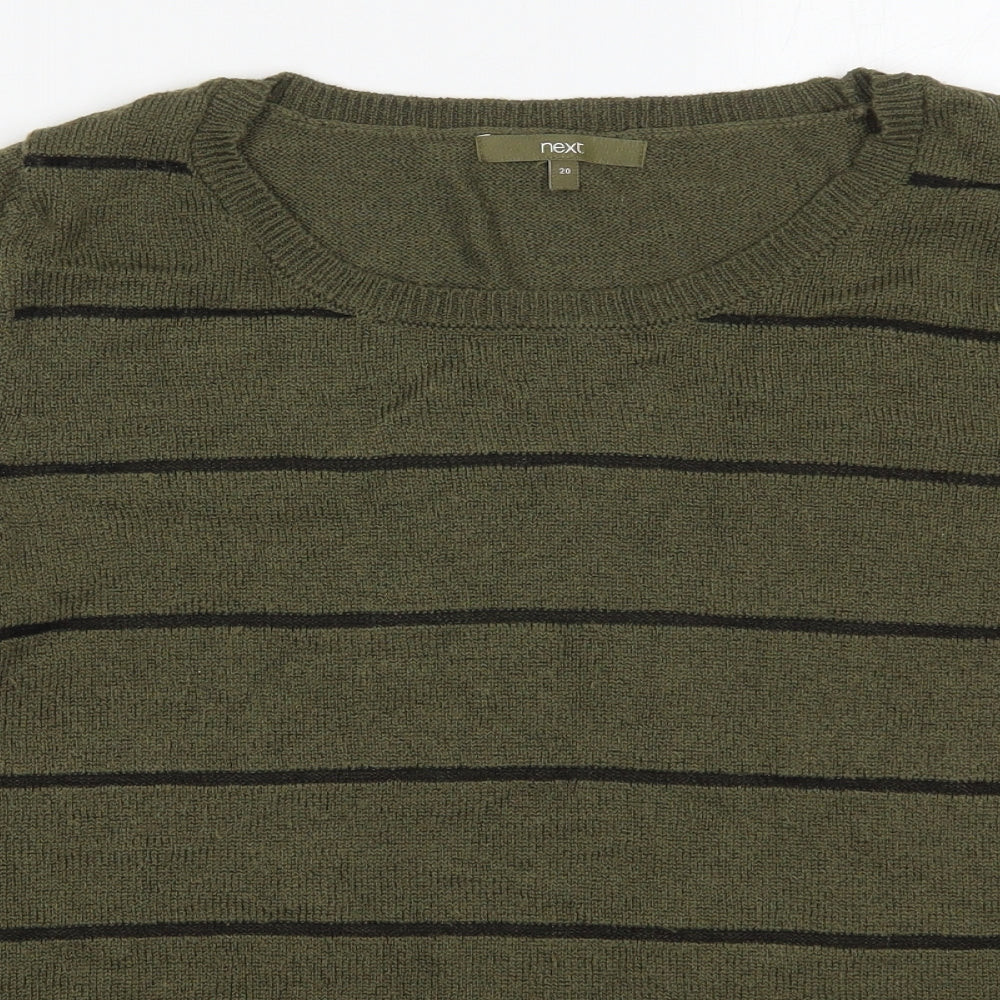 NEXT Womens Green Round Neck Striped Acrylic Pullover Jumper Size 20