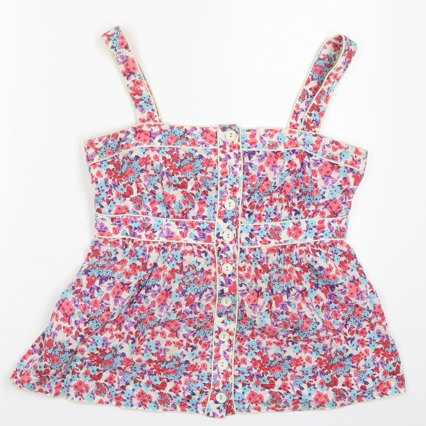 New Look Womens Red Floral Cotton Basic Tank Size 12 Square Neck