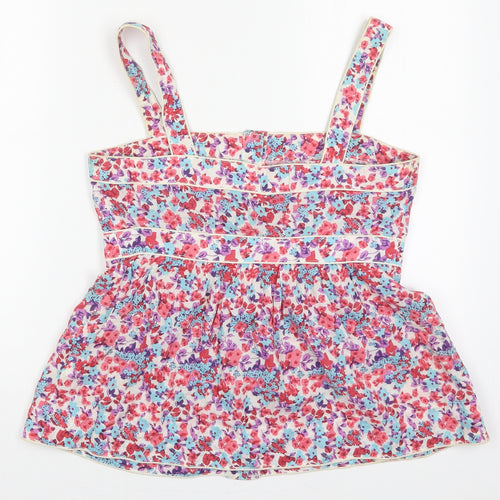 New Look Womens Red Floral Cotton Basic Tank Size 12 Square Neck