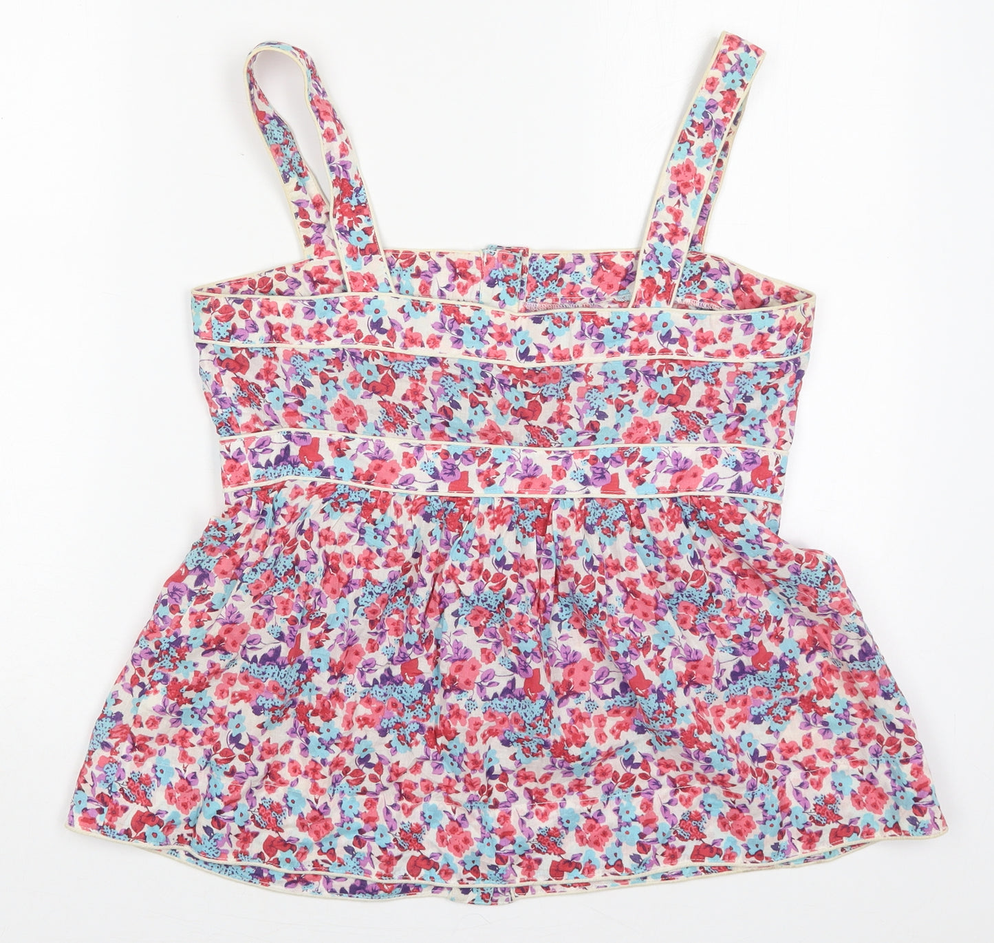 New Look Womens Red Floral Cotton Basic Tank Size 12 Square Neck