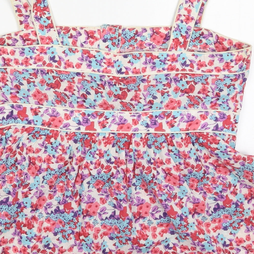 New Look Womens Red Floral Cotton Basic Tank Size 12 Square Neck