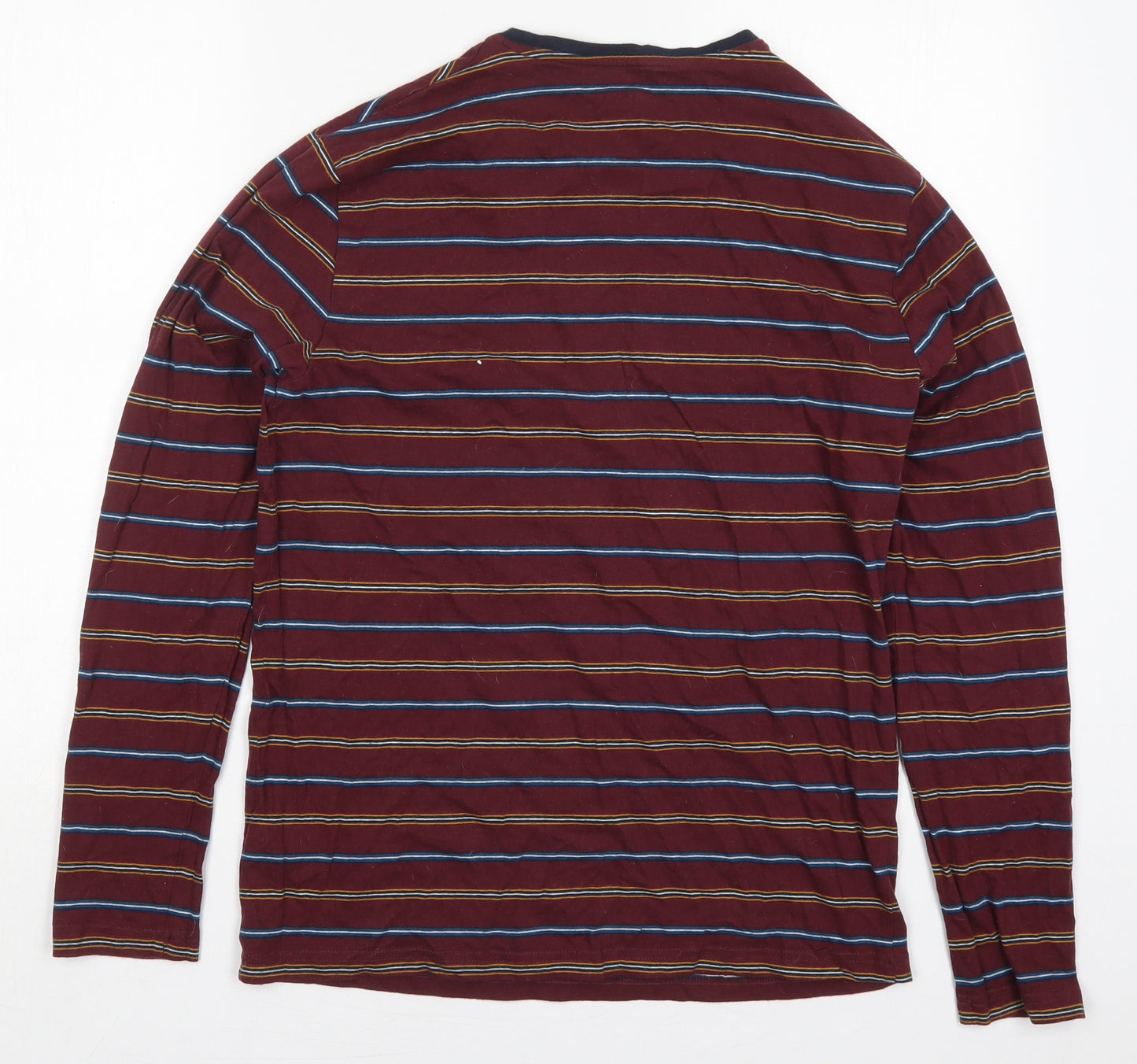 Marks and Spencer Mens Red Striped Cotton  T-Shirt Size S Crew Neck