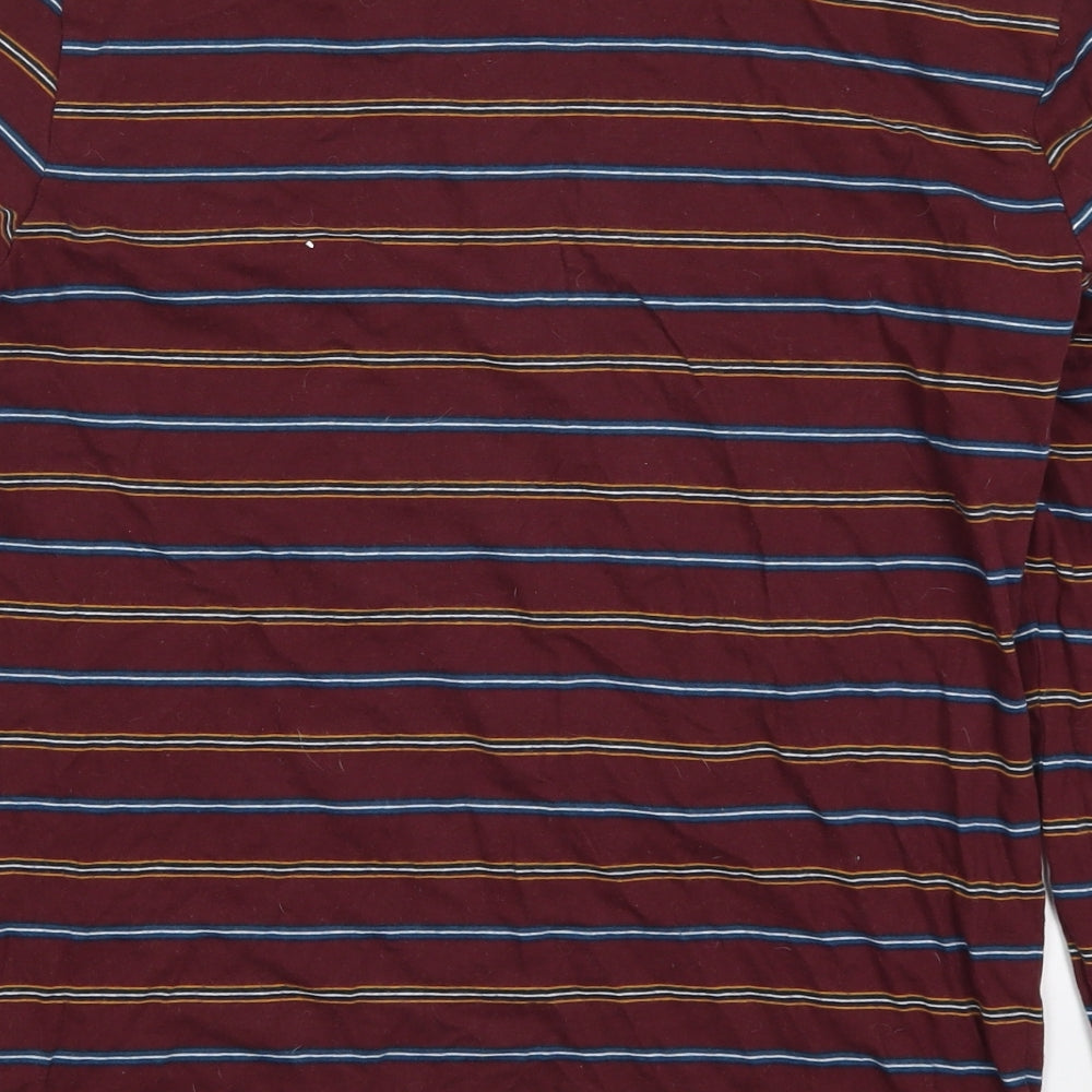 Marks and Spencer Mens Red Striped Cotton  T-Shirt Size S Crew Neck
