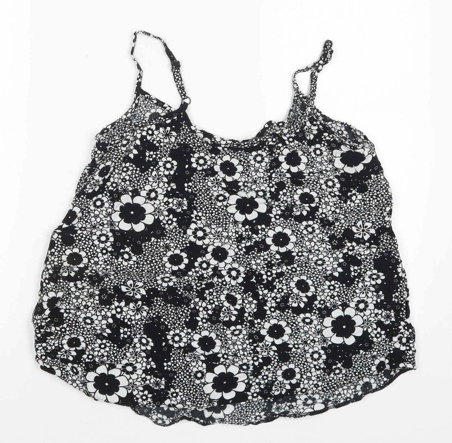 F&F Womens Black Floral Viscose Basic Tank Size 12 Round Neck