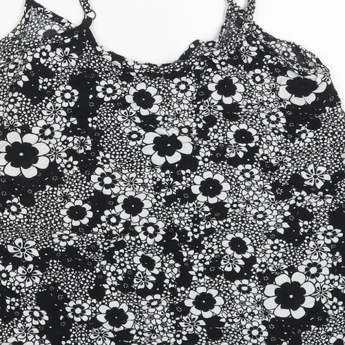 F&F Womens Black Floral Viscose Basic Tank Size 12 Round Neck