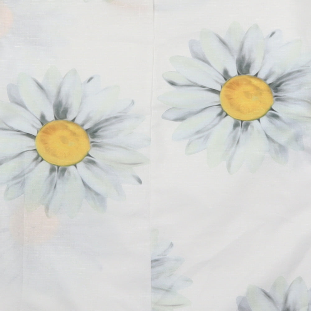 Preworn Womens White Floral Linen Basic T-Shirt Size M Round Neck