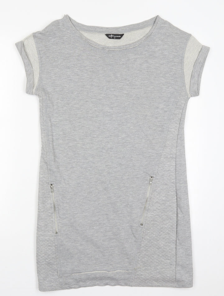 Internacionale Womens Grey Cotton T-Shirt Dress Size 10 Round Neck Pullover - Sweater Dress