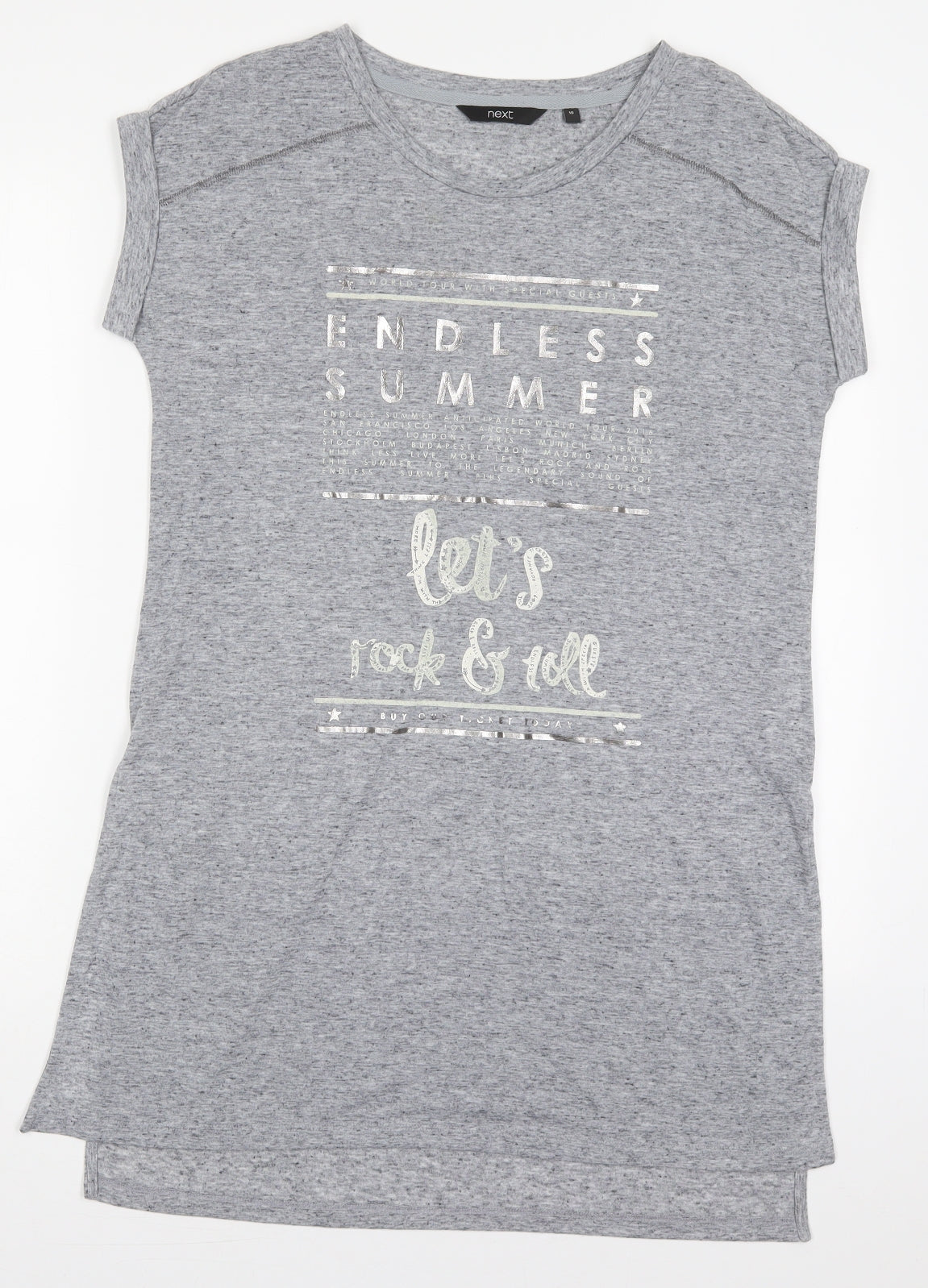 NEXT Womens Grey  Polyester Basic T-Shirt Size 10 Crew Neck - Endless Summer