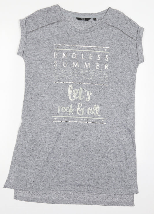 Front view of Next women’s grey polyester basic t-shirt, size UK 10, crew neck - endless summer