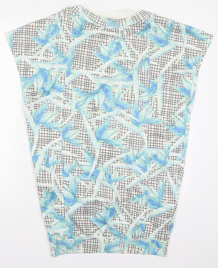 Zara Womens Blue Floral Polyester T-Shirt Dress  Size S  Crew Neck Pullover