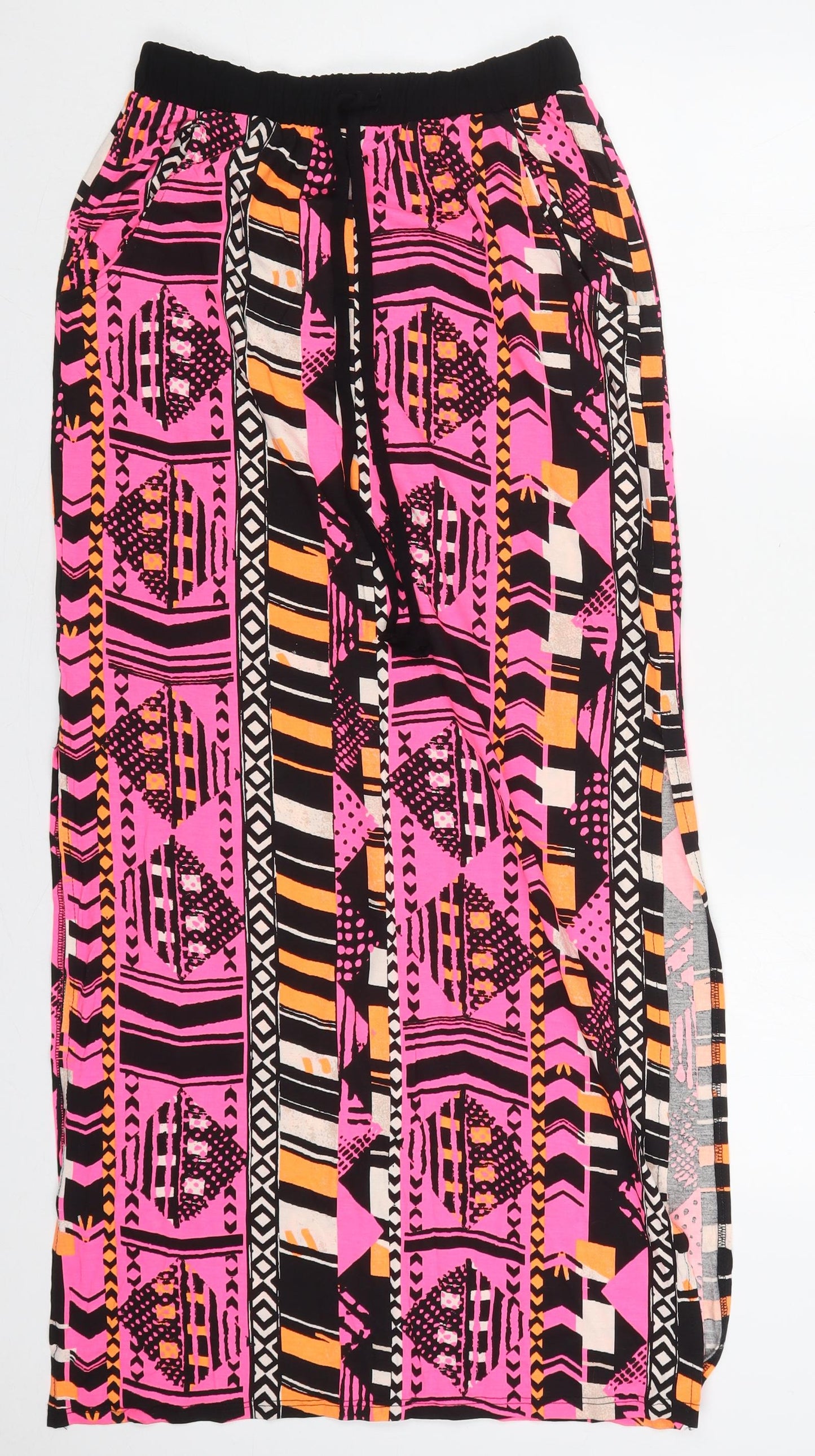 NEXT Womens Pink Geometric Viscose Maxi Skirt Size 8   Drawstring