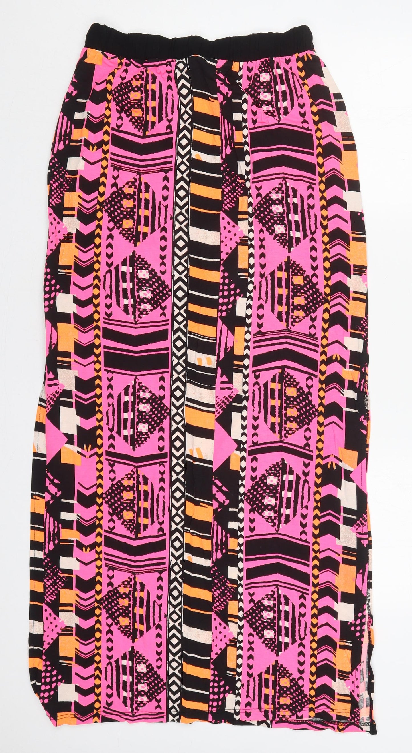 NEXT Womens Pink Geometric Viscose Maxi Skirt Size 8   Drawstring