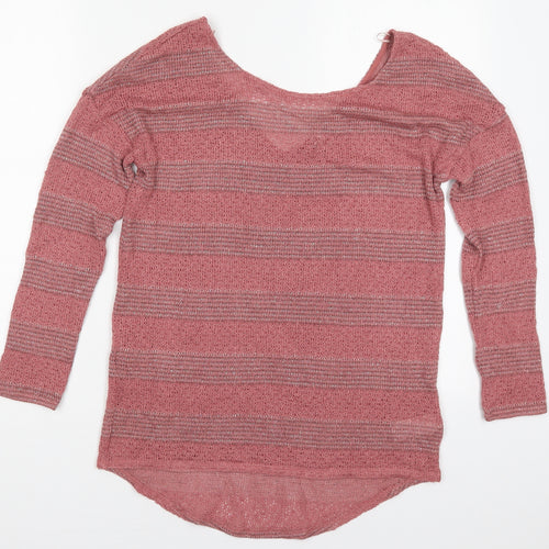 NEXT Womens Pink Round Neck Striped Viscose Pullover Jumper Size 8