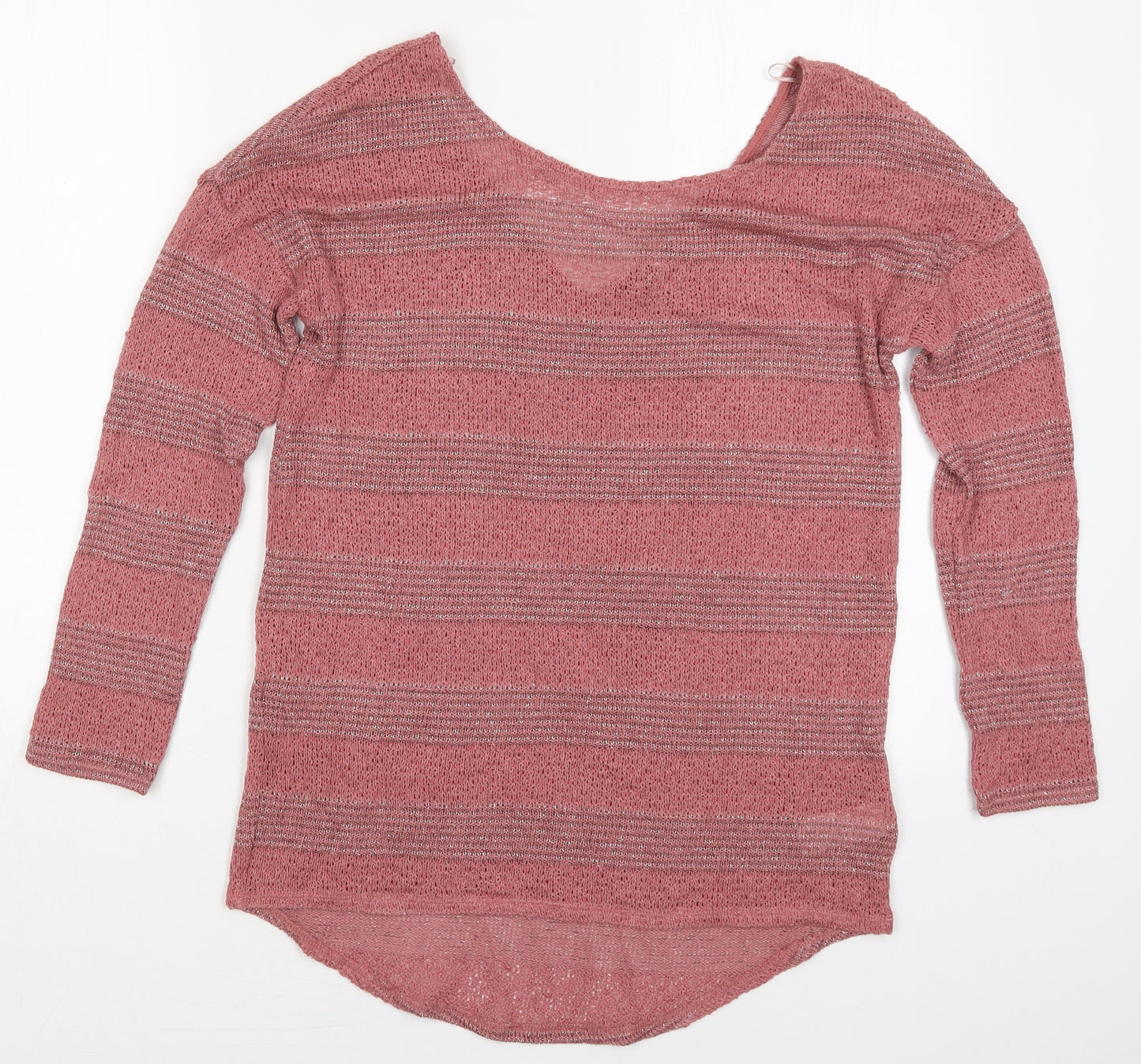 NEXT Womens Pink Round Neck Striped Viscose Pullover Jumper Size 8