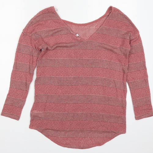 NEXT Womens Pink Round Neck Striped Viscose Pullover Jumper Size 8