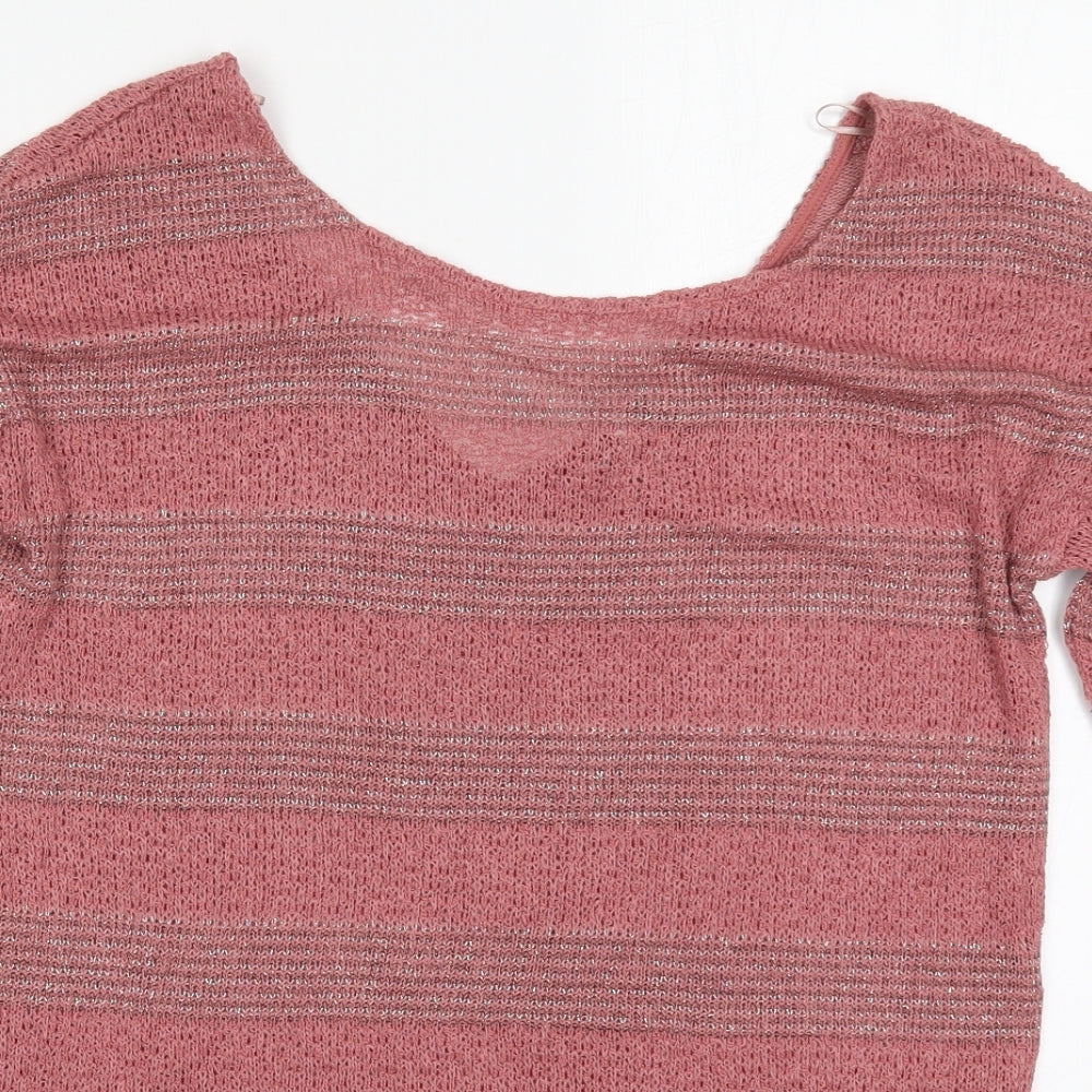 NEXT Womens Pink Round Neck Striped Viscose Pullover Jumper Size 8