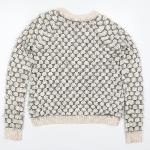 Dorothy Perkins Womens Beige Round Neck Polka Dot Acrylic Pullover Jumper Size 10   - Grey
