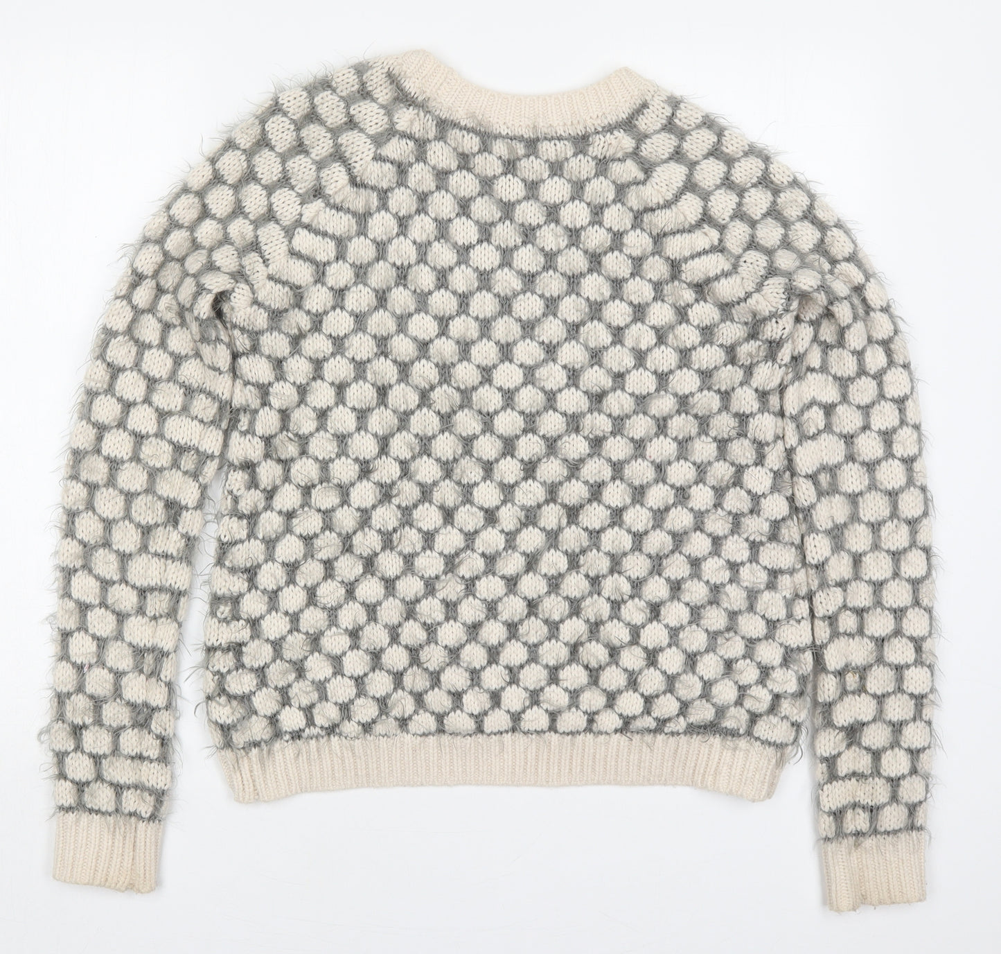Dorothy Perkins Womens Beige Round Neck Polka Dot Acrylic Pullover Jumper Size 10   - Grey