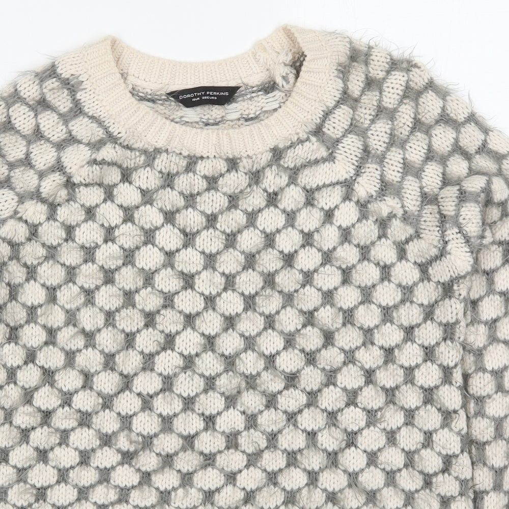 Dorothy Perkins Womens Beige Round Neck Polka Dot Acrylic Pullover Jumper Size 10   - Grey