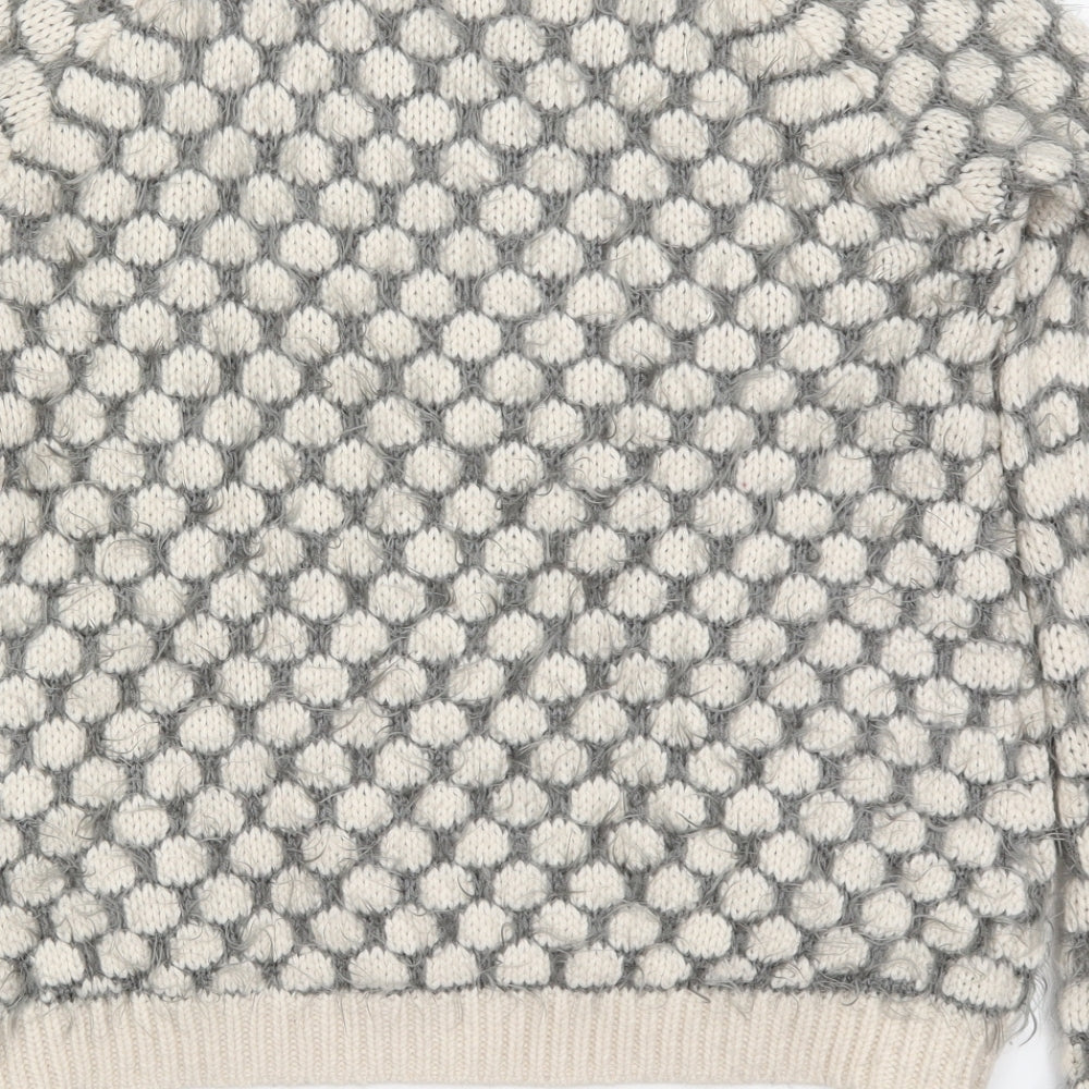 Dorothy Perkins Womens Beige Round Neck Polka Dot Acrylic Pullover Jumper Size 10   - Grey