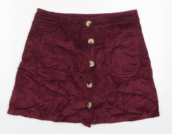 Cameo Rose Womens Purple Cotton A-Line Skirt Size 28 in Button