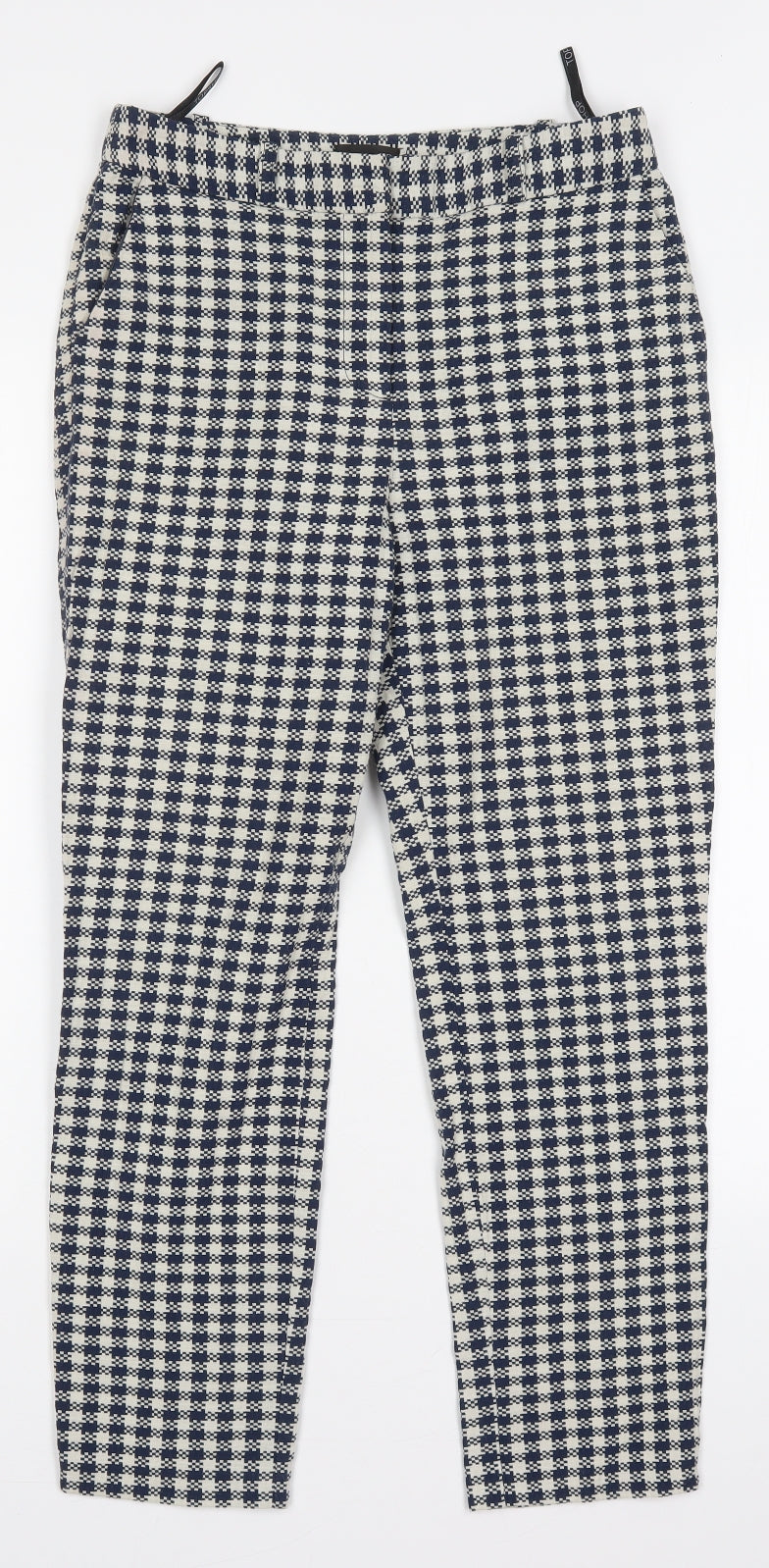 Topshop Womens Blue Herringbone Cotton Trousers  Size 10 L27 in Regular Hook & Eye