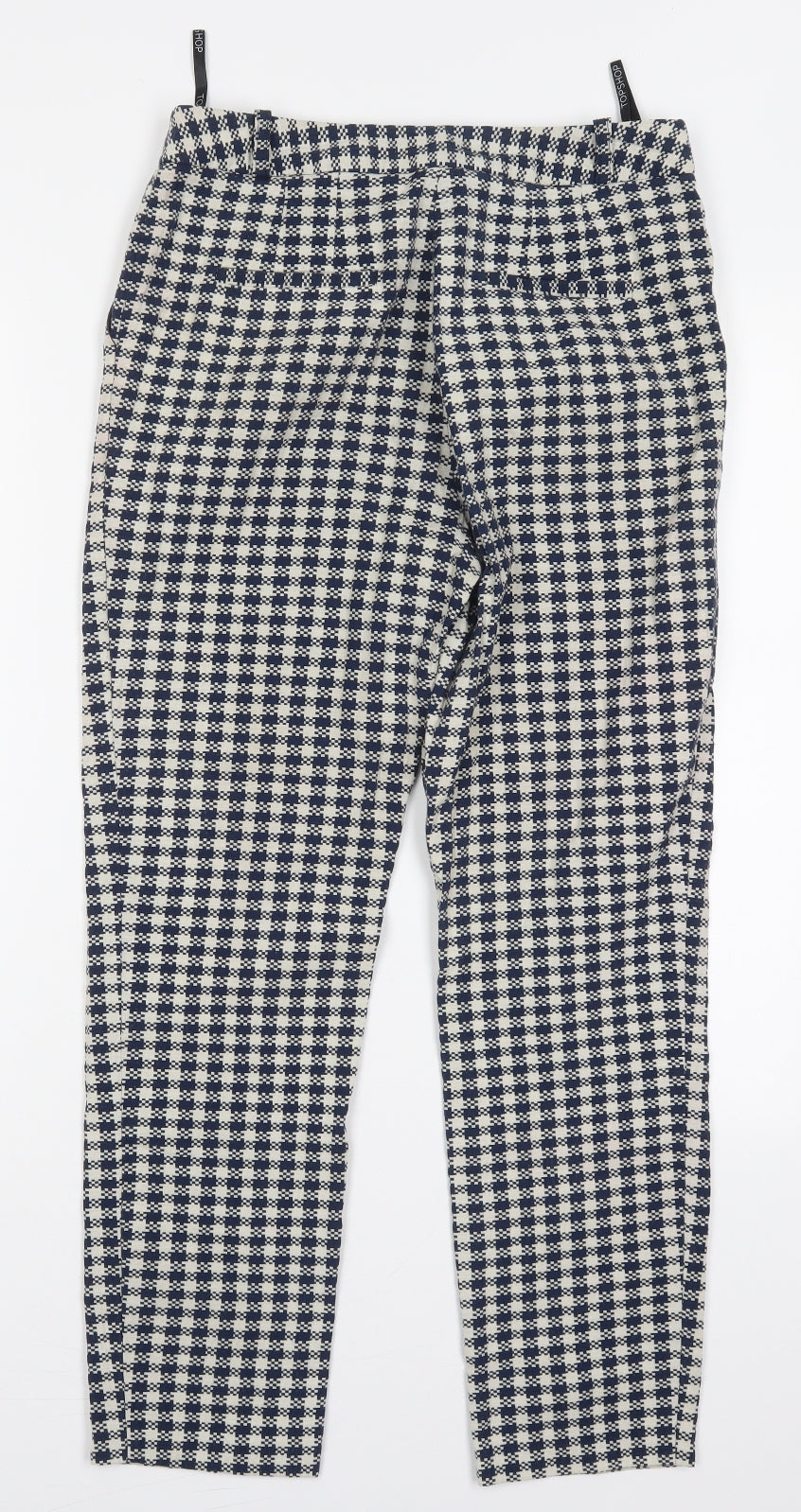 Topshop Womens Blue Herringbone Cotton Trousers  Size 10 L27 in Regular Hook & Eye