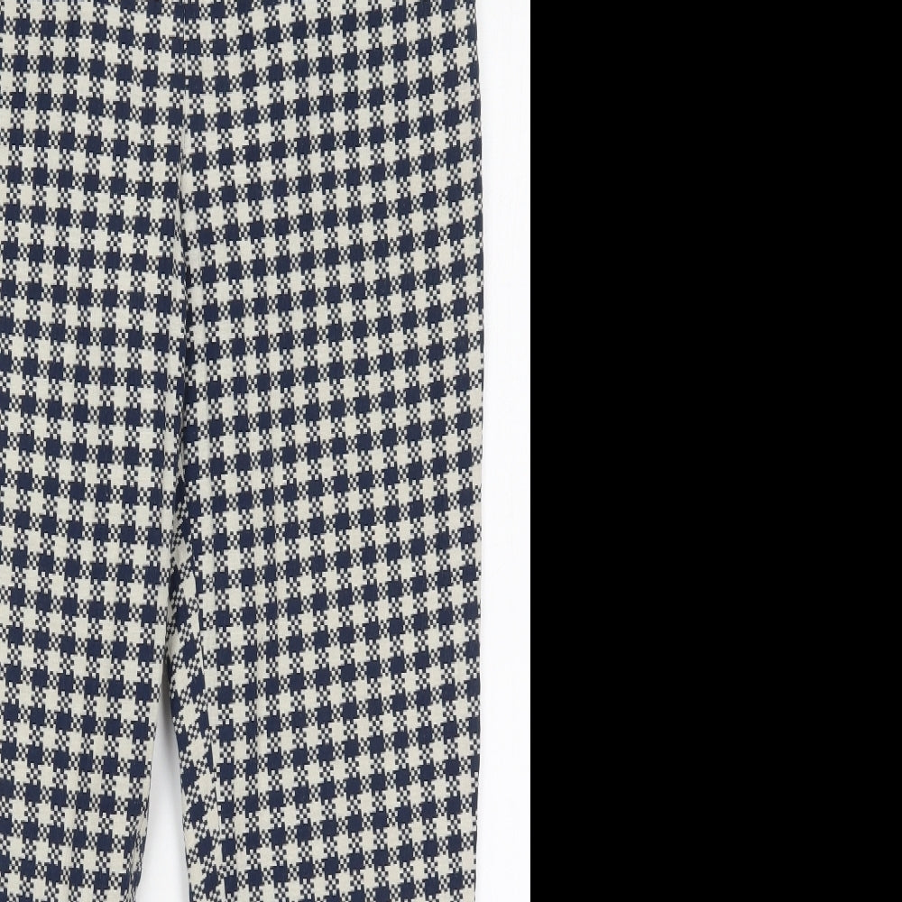 Topshop Womens Blue Herringbone Cotton Trousers  Size 10 L27 in Regular Hook & Eye