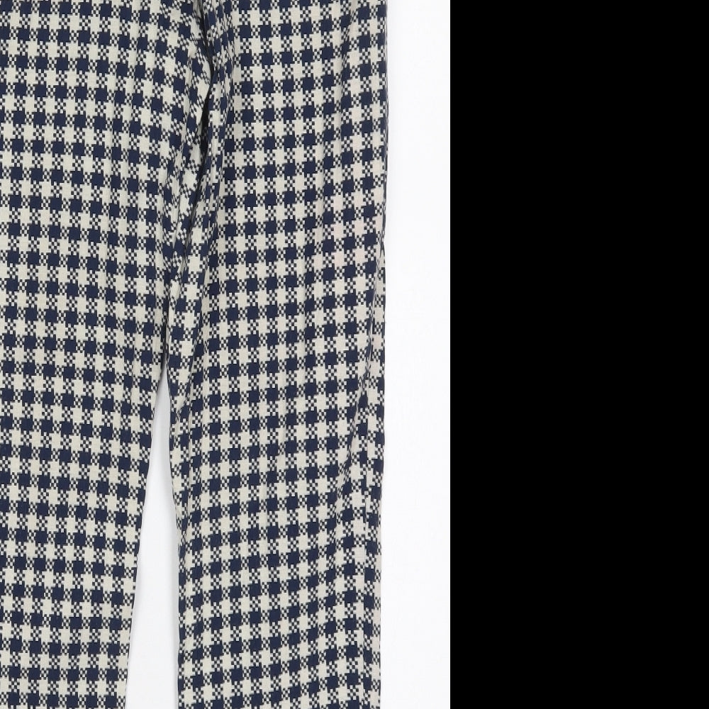 Topshop Womens Blue Herringbone Cotton Trousers  Size 10 L27 in Regular Hook & Eye