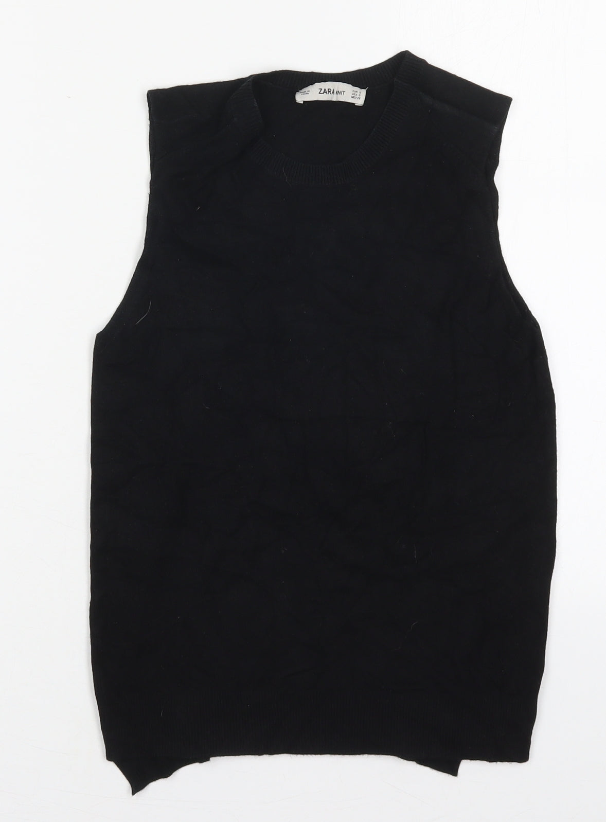 Zara Womens Black Crew Neck  Viscose Vest Jumper Size S