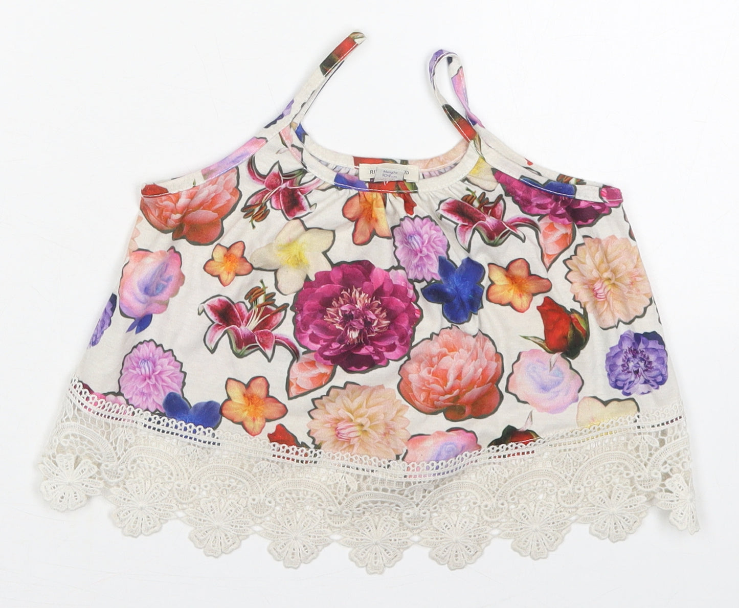 River Island Girls Beige Floral Polyester Basic Tank Size 3-4 Years Round Neck Pullover - Multicoloured Flowers