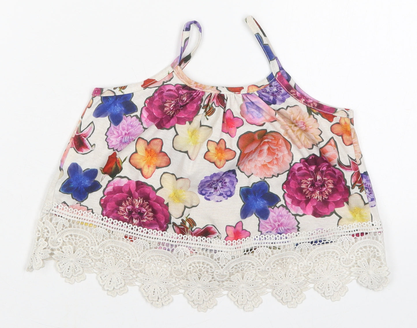 River Island Girls Beige Floral Polyester Basic Tank Size 3-4 Years Round Neck Pullover - Multicoloured Flowers
