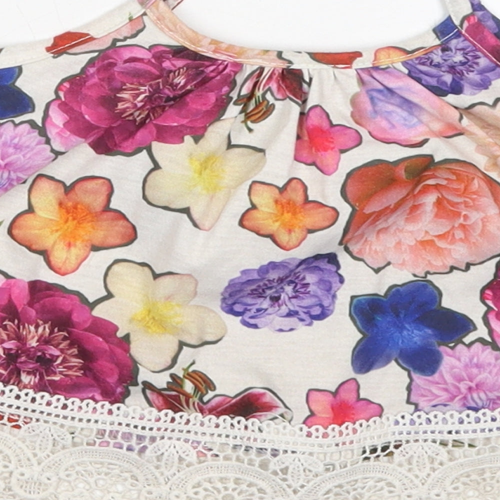 River Island Girls Beige Floral Polyester Basic Tank Size 3-4 Years Round Neck Pullover - Multicoloured Flowers