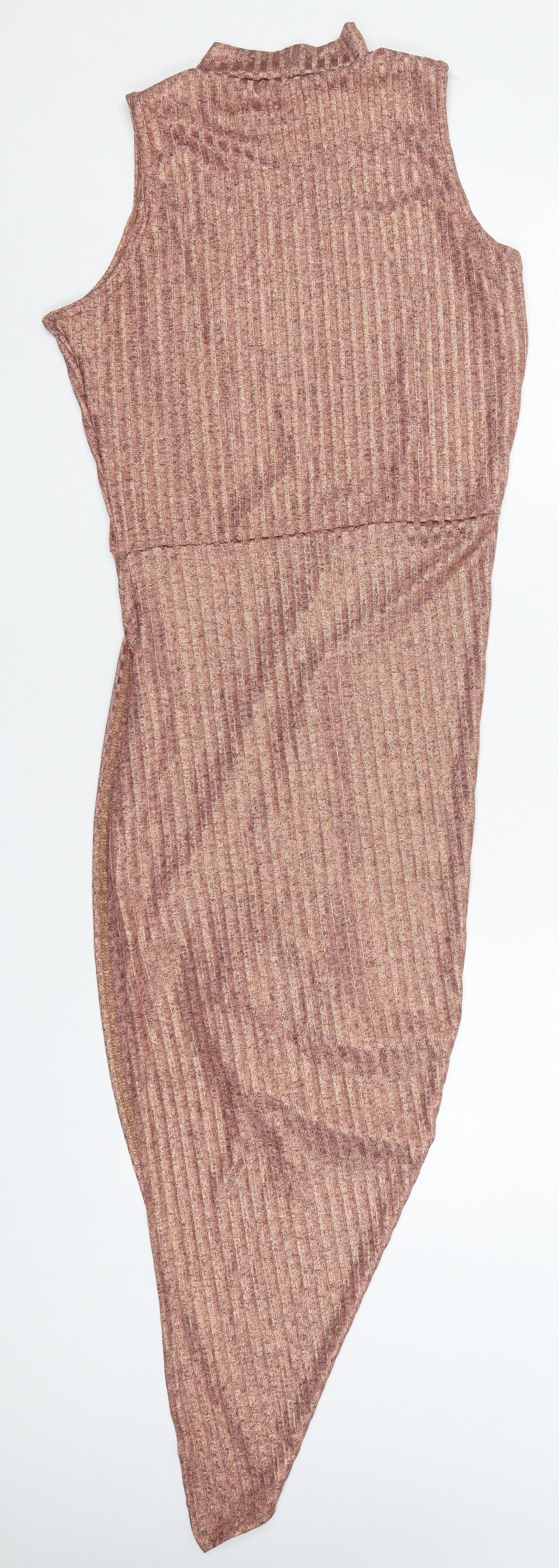 PRETTYLITTLETHING Womens Pink  Polyester Bodycon  Size 10  Mock Neck Pullover