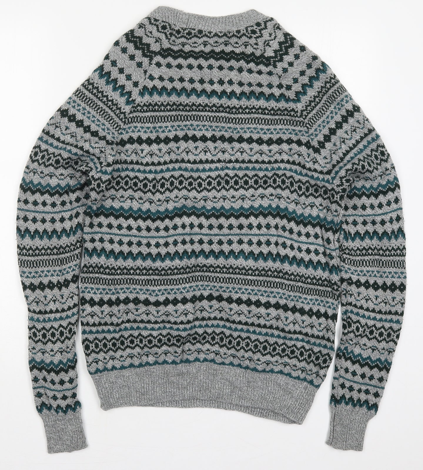 Topman Mens Grey Round Neck Fair Isle Acrylic Pullover Jumper Size S