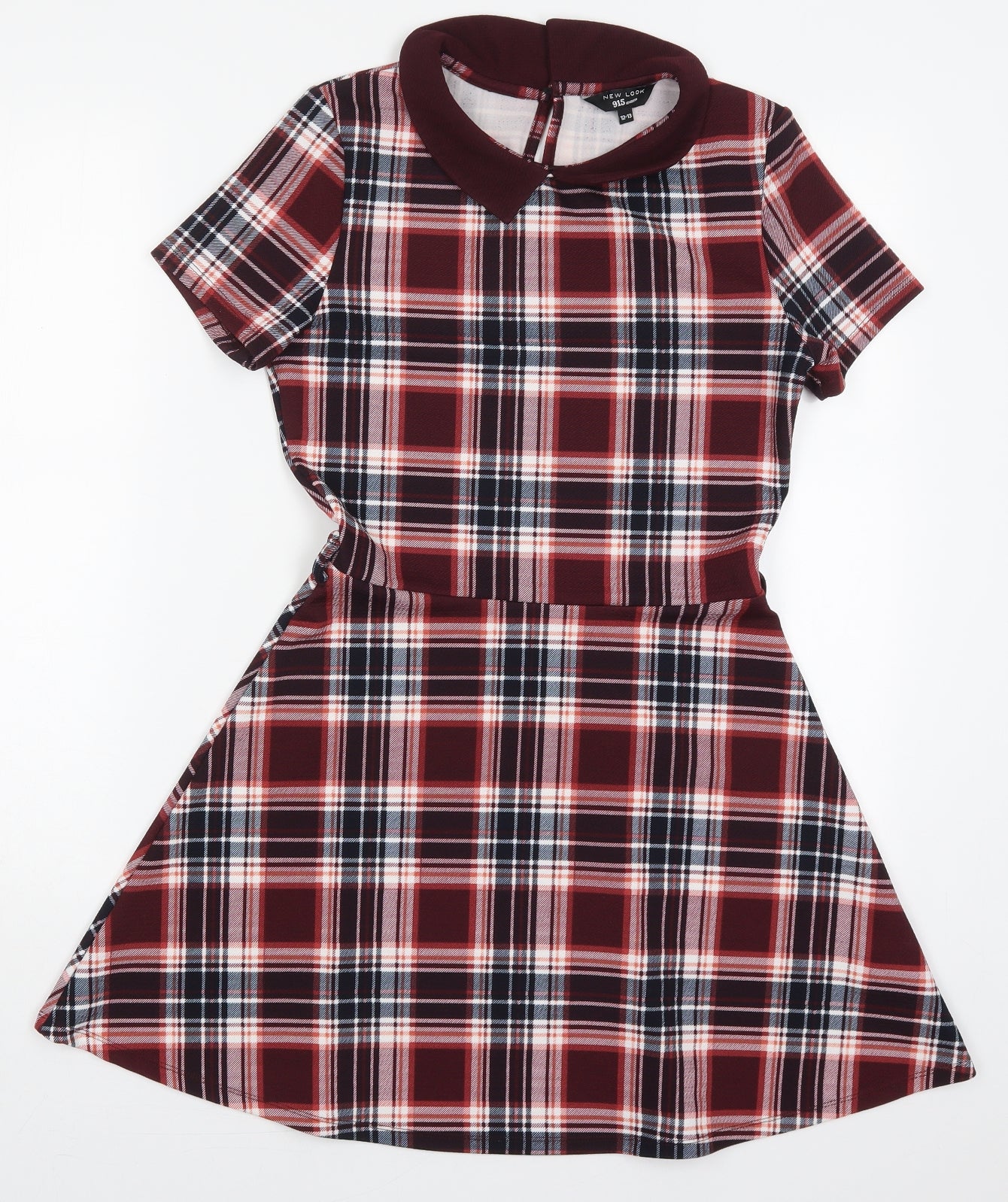 New Look Girls Red Check Polyester Skater Dress  Size 12-13 Years  Collared Pullover