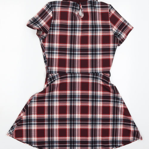 New Look Girls Red Check Polyester Skater Dress  Size 12-13 Years  Collared Pullover
