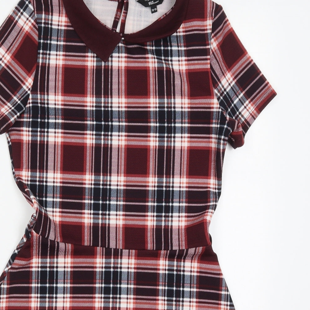 New Look Girls Red Check Polyester Skater Dress  Size 12-13 Years  Collared Pullover