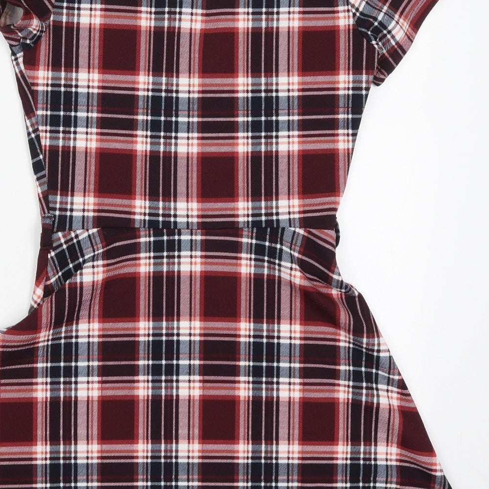 New Look Girls Red Check Polyester Skater Dress  Size 12-13 Years  Collared Pullover