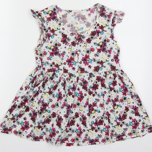 Marks and Spencer Girls Multicoloured Floral Cotton Basic Blouse Size 12 Years Scoop Neck Button